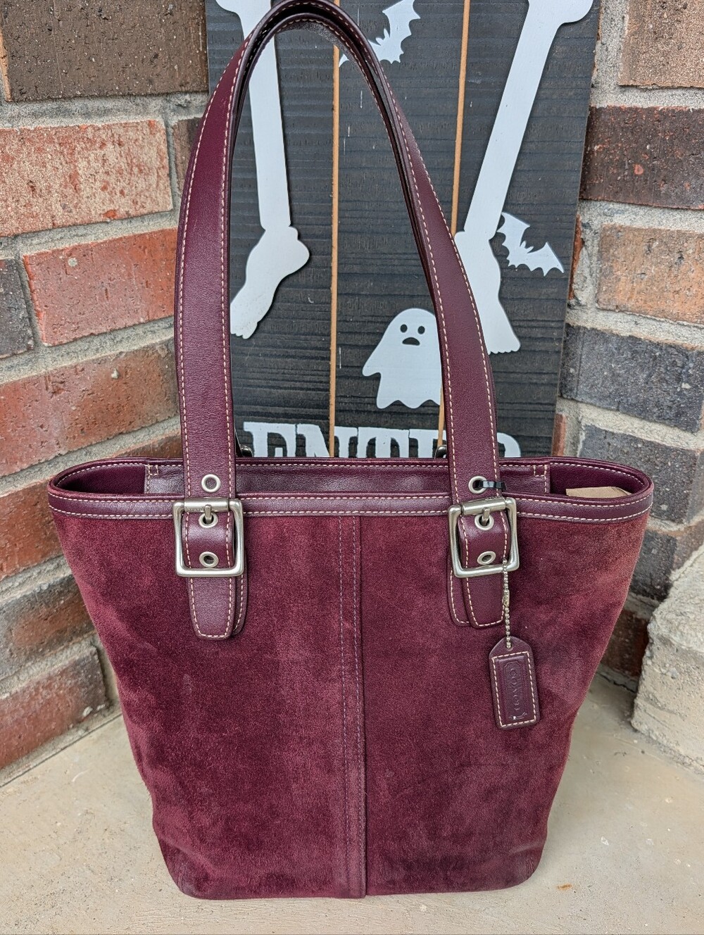 🍁 Vintage Y2K Coach Legacy #8E83 Suede/Leather Shoulder Tote Bag, Burgundy